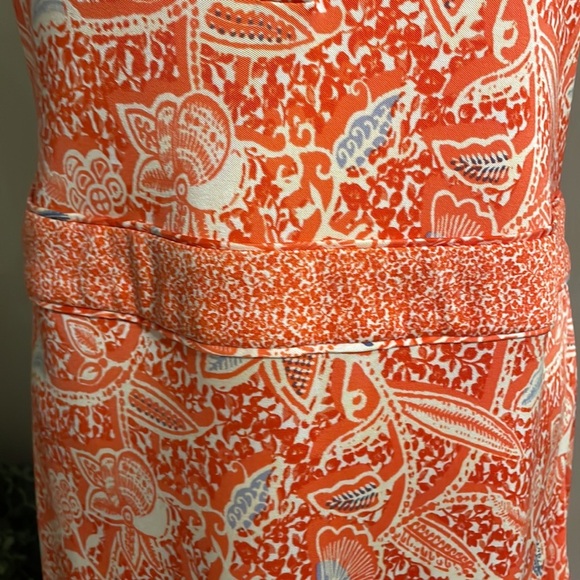 TORY BURCH orange floral stretchy SILK KNIT DRESS. Sleeveless zippered side Med - Picture 6 of 16